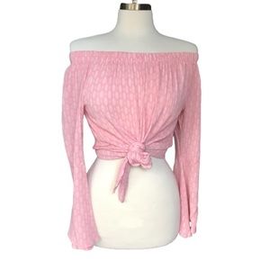 Woman’s Pink Off the Shoulder Tie Front Blouse